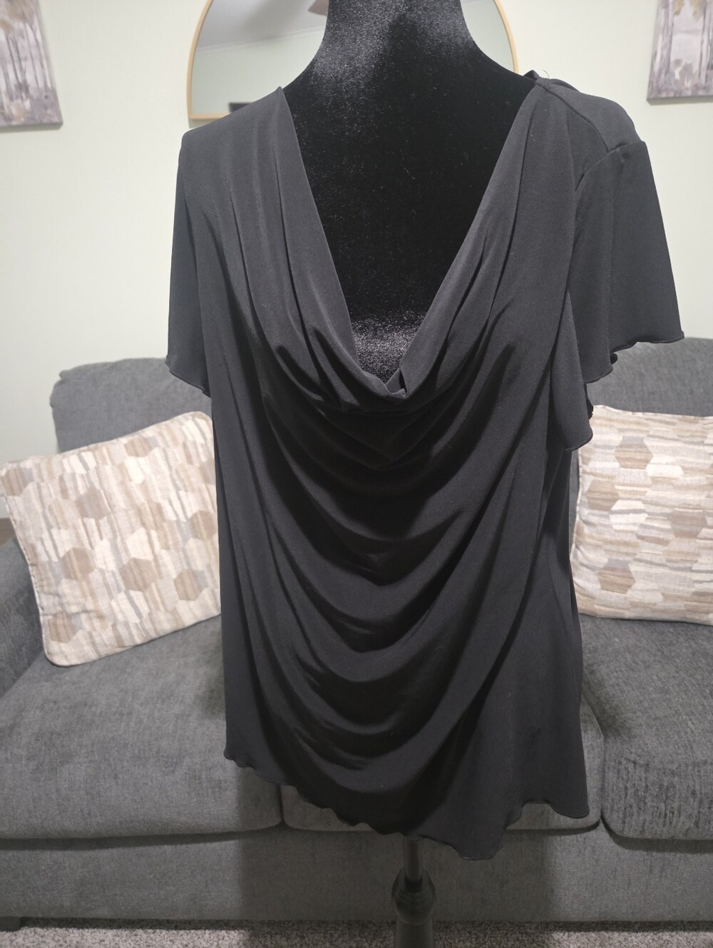 Susan Lawrence Black Cowl Neck Short Sleeve Top